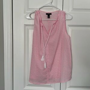 GAP Sleeveless Blouse tassels pink and white block print Small
